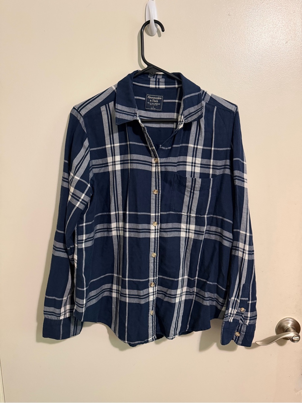 Abercrombie & Fitch Navy and White Plaid Button-Down Shirt